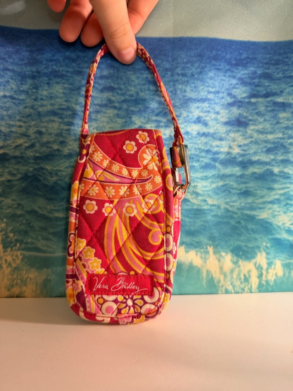 Vera Bradley Pink Floral Quilted Wristlet Cosmetic Lotion Phone Pouch